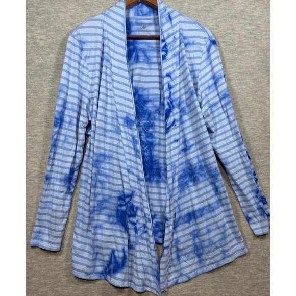 Pure J Jill Fit Blue Tie-Dye Striped Open Cardigan Cotton Casual‎ Sz L - Picture 1 of 5